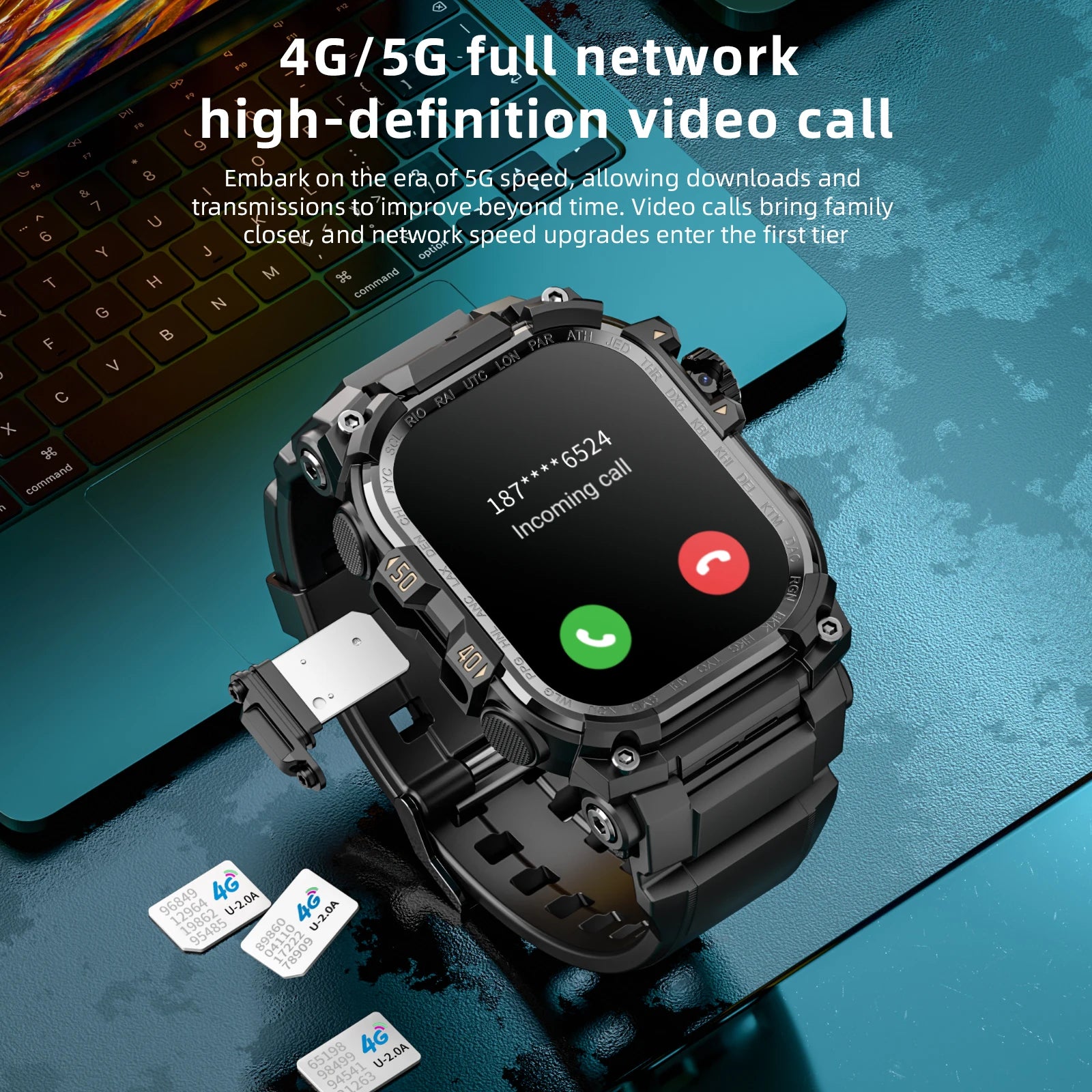 5G Smartwatch 2.06inch Larger Amoled Screen Android 10.0 Smart Watch With 180° Rotary Camera Flashlight NFC WIFI SIM Card Slot Oasis Select