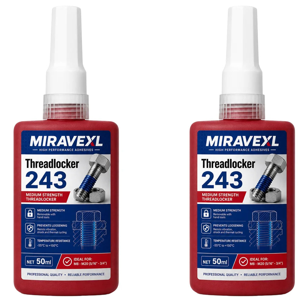 MIRAVEXL Threadlocker 243 Medium Strength Screw Glue Anaerobic Adhesive for Bolts NutsThreads Removable Anti Loose 10ml 50mlKit Oasis Select 100ml-2 bottles