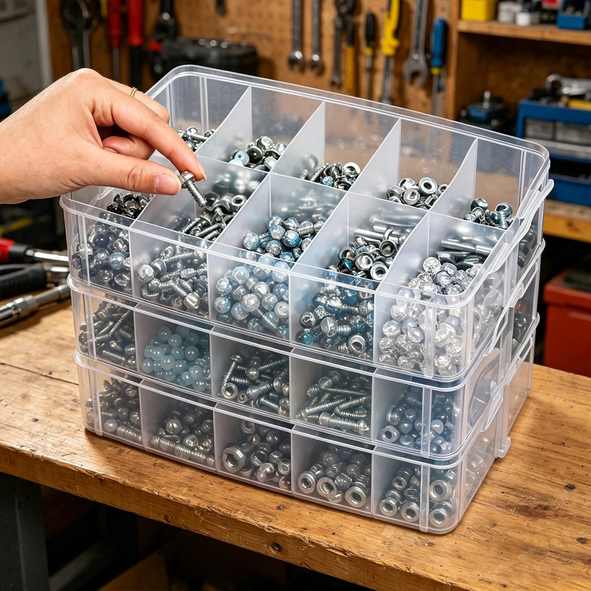 1pc Rectangular Screw Hardware Toolbox Desktop Three-Layer 30 Grid Accessory Classification Box Can Store Screws and Nuts Oasis Select