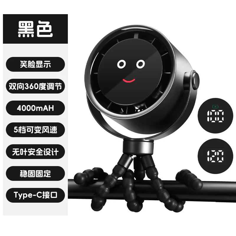 URGGU Smiling Face Clip Fan – USB Rechargeable, 5 Speeds