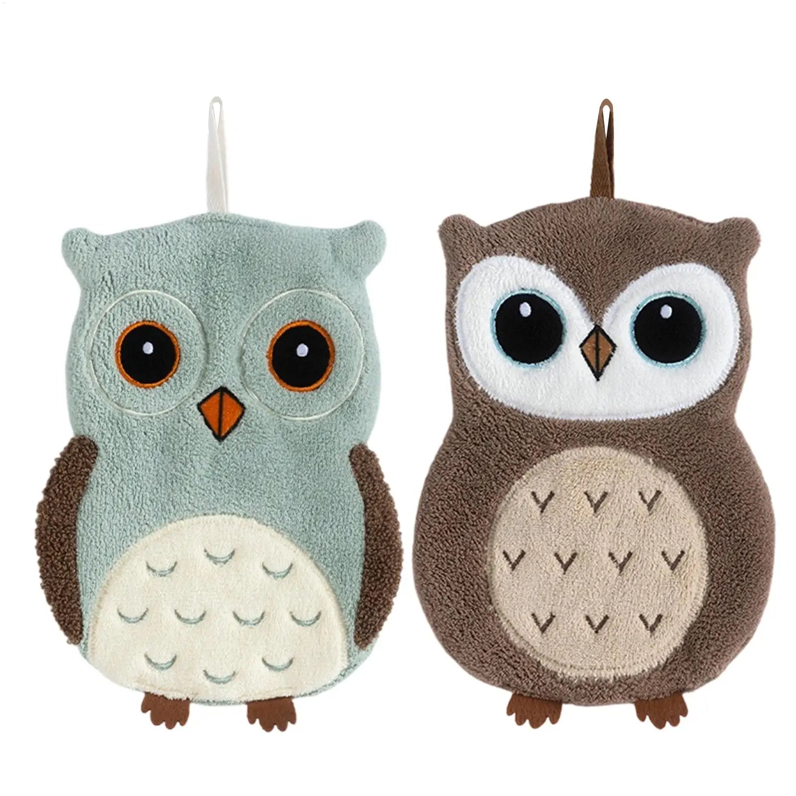 Hand Towel 1PC Cute owl Hanging Towel Kitchen Hand Towel Bathroom Soft Absorbent Handkerchief Wipe Towel Cartoon Kids Towels Oasis Select