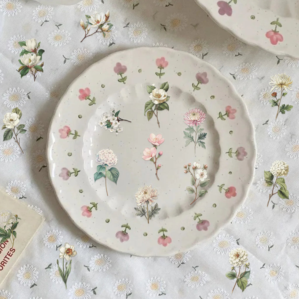 50PCS Retro Long Branch Flower Plastic Stickers Luggage Manual Material Retro Flower Decoration Waterproof Stickers Oasis Select