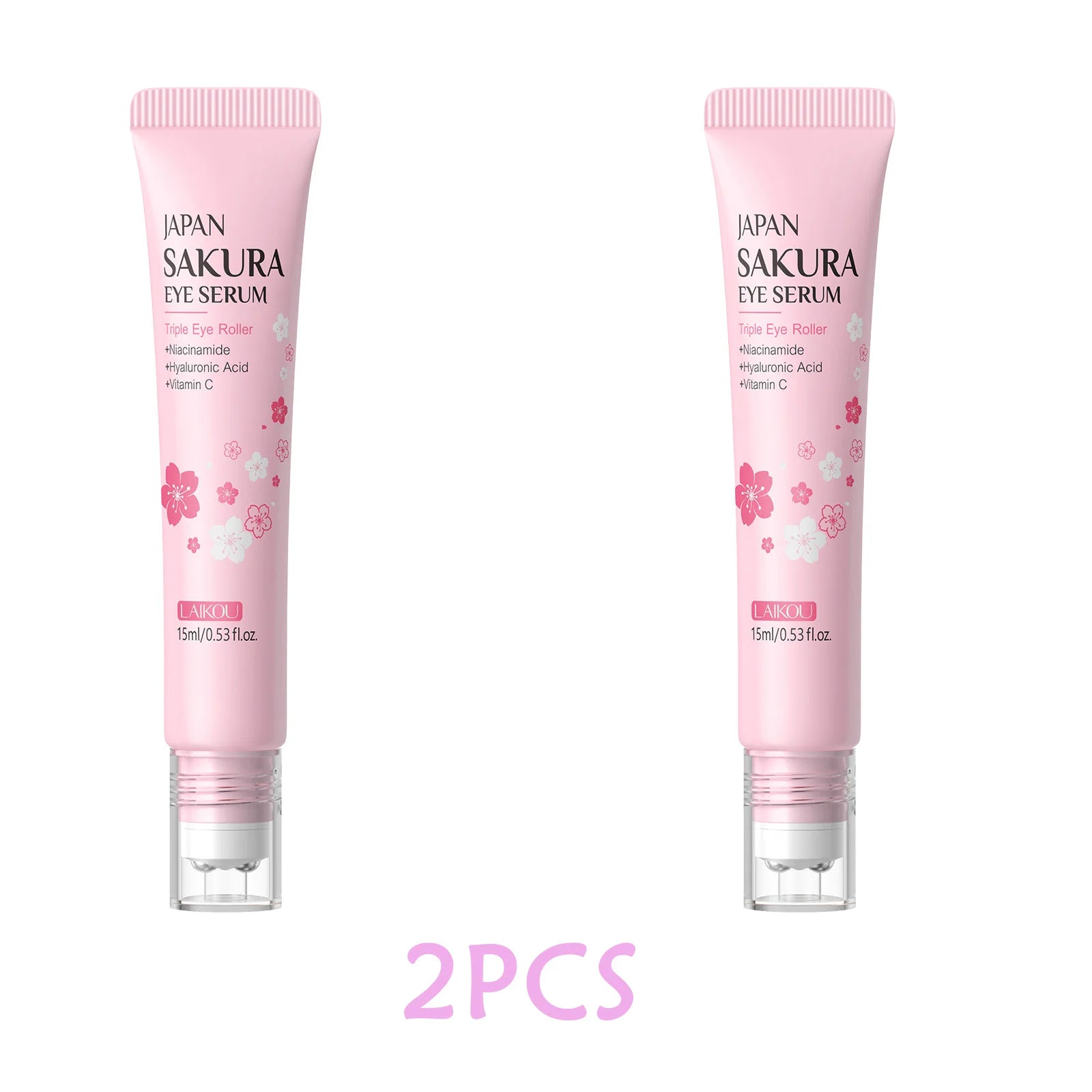 LAIKOU Sakura Anti-Wrinkle Eye Cream – Hyaluronic Acid Roller Eye Serum Cream Oasis Select 2 PCS 15ml
