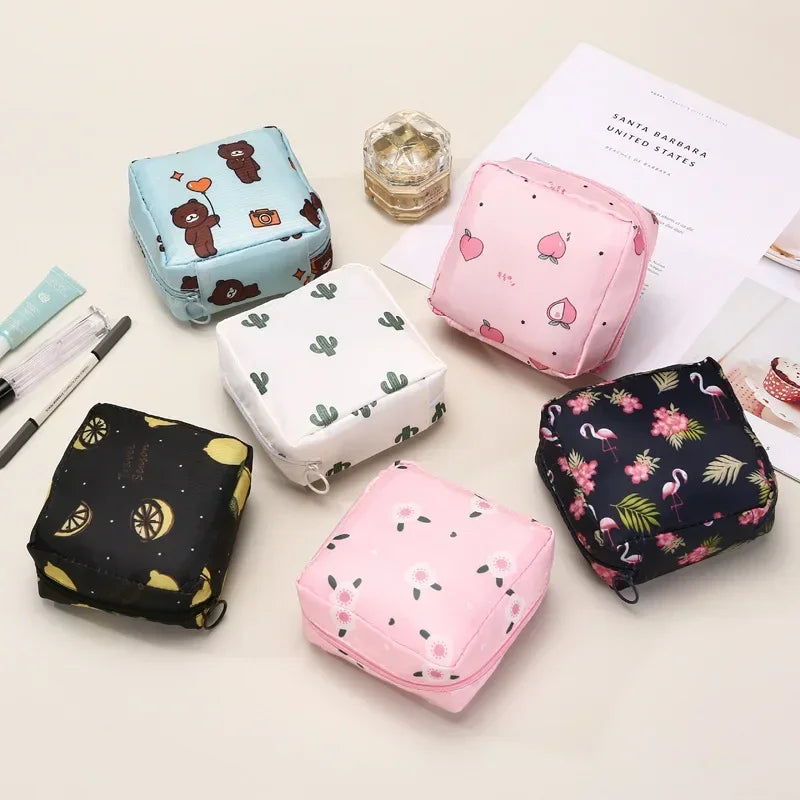 Women Sanitary Napkin Tampon Storage Bag Portable Waterproof Organizer Pouch Cartoon Pattern Sanitary Napkin Bag Oasis Select