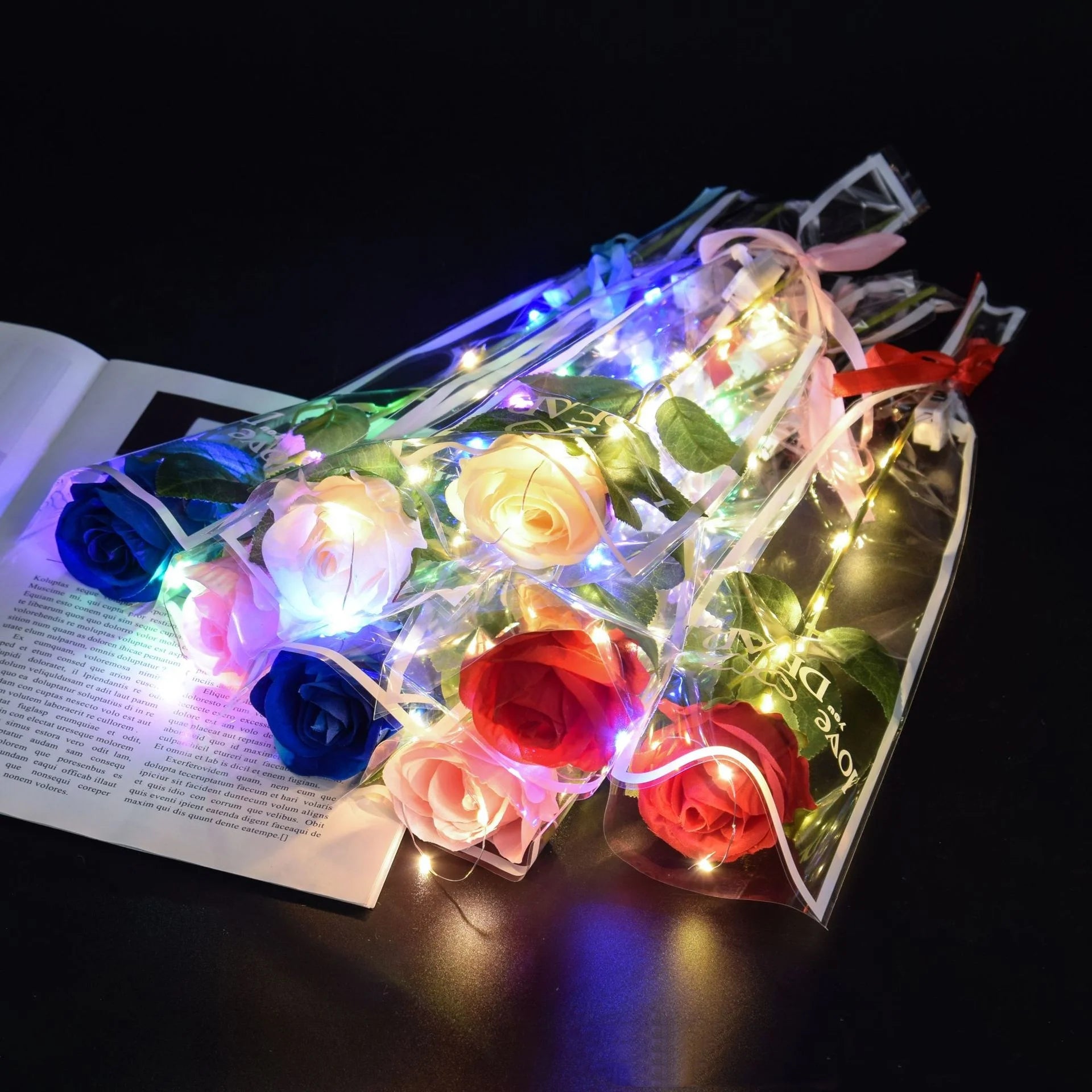 1pcs Led Light Up Glowing Roses Red Flower Bouquet Led Flash Handheld Valentine's Day Glow Party Wedding Decoration Oasis Select