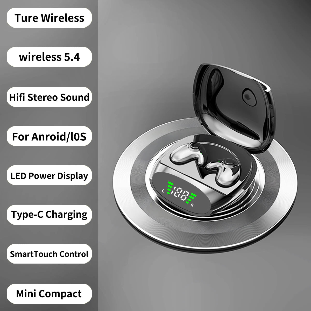 Waterproof Wireless Bluetooth 5.3 Headsets Mini headset Painless Call Noise Cancelling Thin Headphones Fit for Sleeping/Sports Oasis Select Black