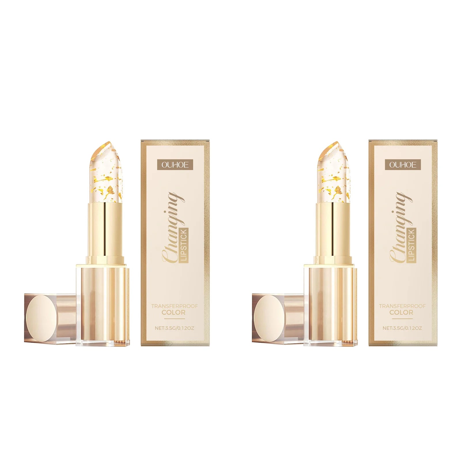 Gold Foil Color Changing Lip Balm Glossy Non-Sticky Nourishing Moisturizing Lasting Transferproof Color Changing Lipstick Oasis Select 2Pcs