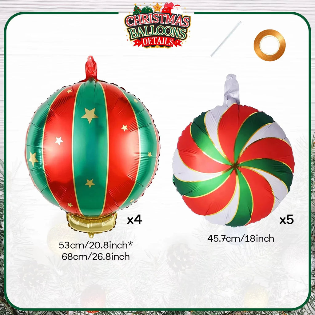 9-Piece Christmas Lollipop Foil Balloon Set | Xmas Party Decor