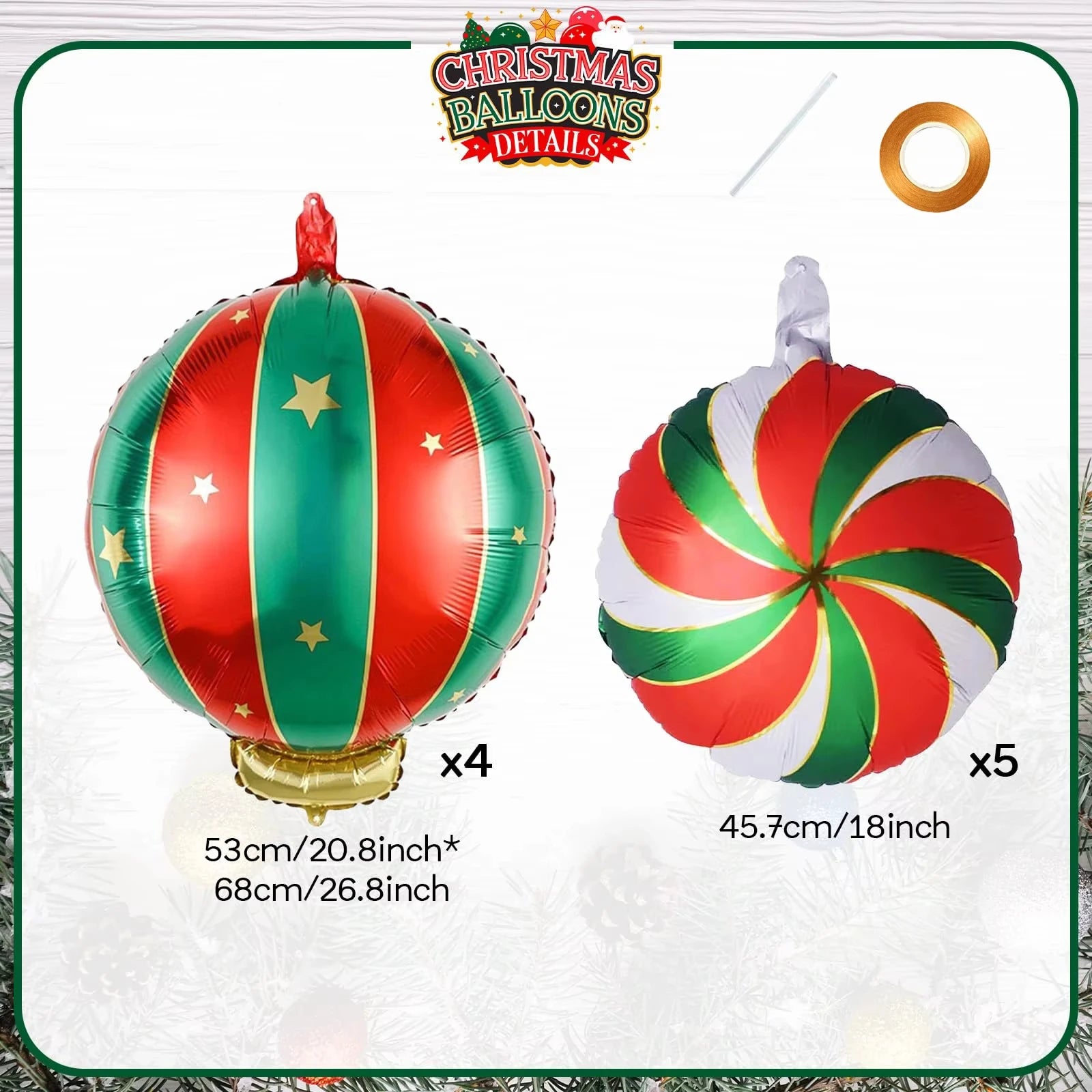 9-Piece Christmas Lollipop Foil Balloon Set | Xmas Party Decor