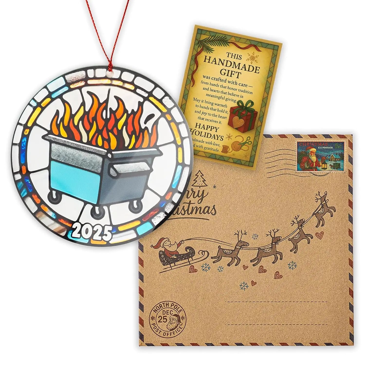 Suncatcher Ornament Acrylic Trash Can Fire Ornament Humorous Festival Pendant Festive 2025 Christmas Decoration For Gag Oasis Select