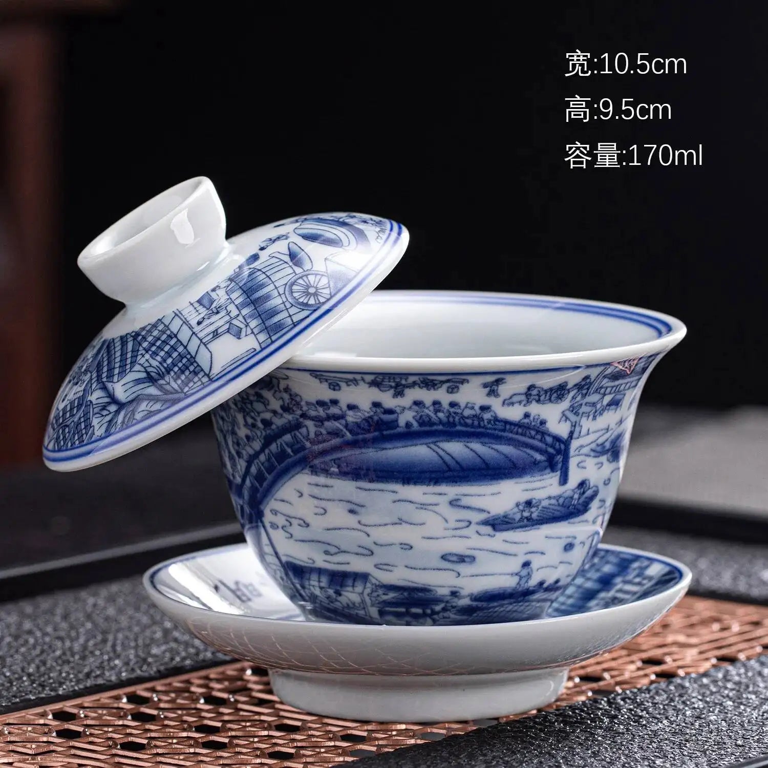 Ceramic Three-Talent Gaiwan Home Single Tea Maker Tea Cup Chinese Style Kung Fu Tea Set with Lid Tea Cup Gaiwan Oasis Select Landscape Style 3