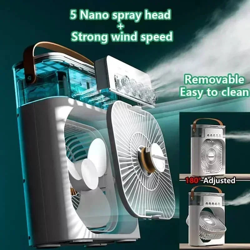 3-in-1 Portable Air Cooler Fan with Humidifier & LED Light