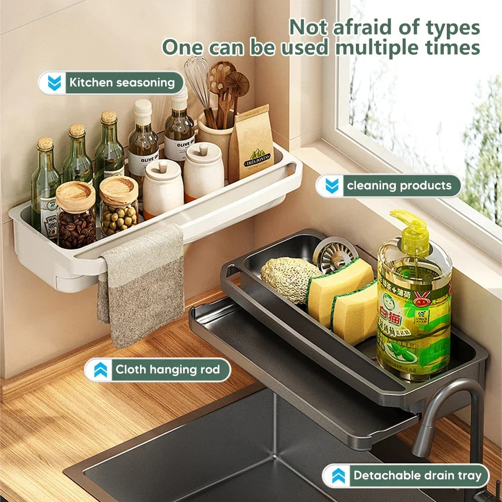 Kitchen Sink Organizer Drain Rack Self-draining Shelf Sponge Holder Dishcloth Faucet Storage Soap Drainer Kitchen Accessories Oasis Select