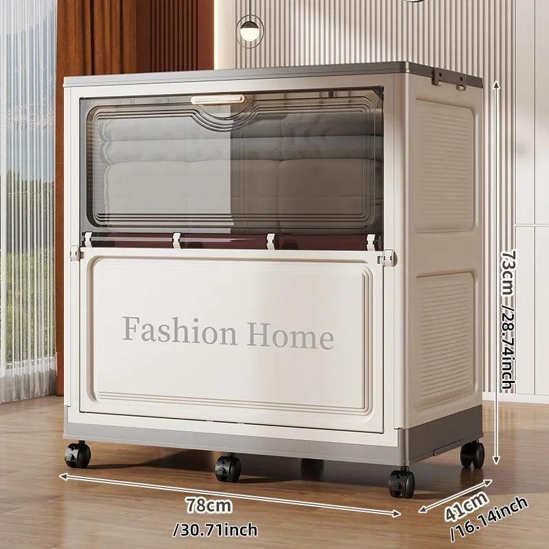 77cm Foldable Storage Bin, Large Capacity Organizer with Rolling Wheels, Collapsible Space-Saving for Clothes/Quilts, Bedroom Oasis Select Gray-1 pcs