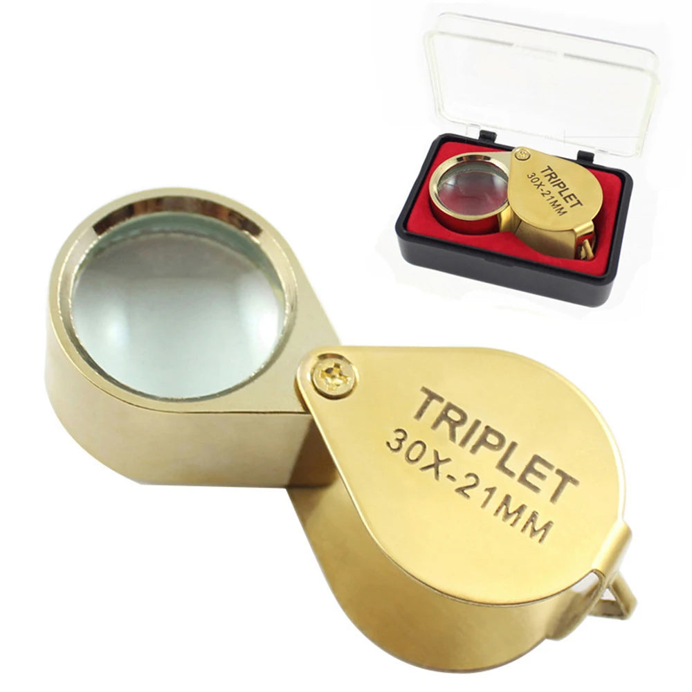 30X 20X 10X Pocket Loupe Magnifier Metal Jewelry Magnifying Glass Foldable Lens Triplet Glass Diamond Jewelers Eye Glass Tools Oasis Select