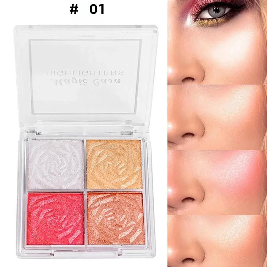 MAGIC CASA 4-Color Highlighter Palette – Shimmer Blush Glow