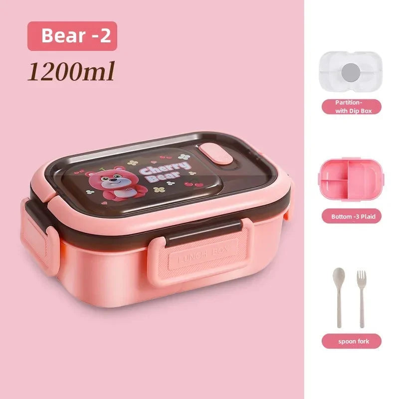 Lunch Box Multi-function 3 Grid Fruit Cartoon Sealed Sauce Salad Dressing Box for Kids Bento Loncheras Picnic Snacks Organizer Oasis Select Bear-2 2 1200ml