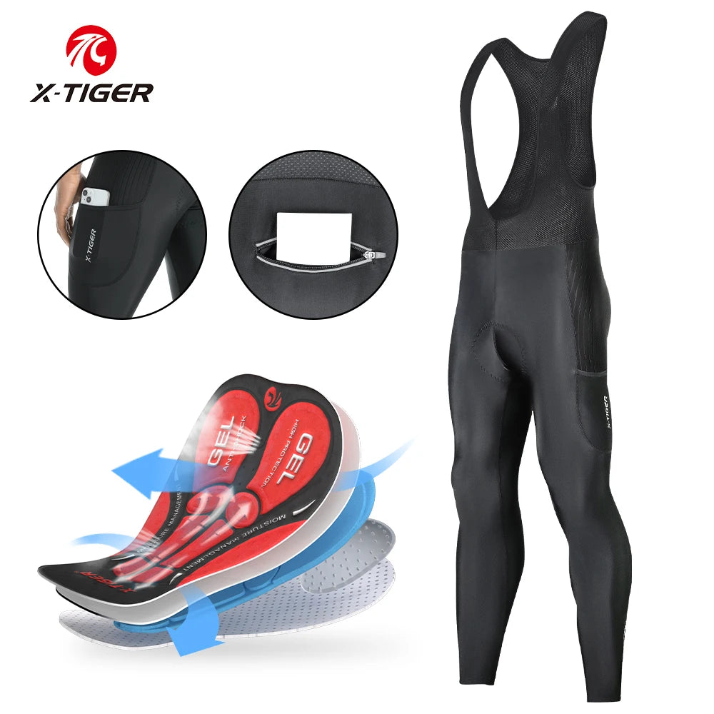 X-TIGER Men's Cycling Bib Pants Three Pockets Breathable Shock 5D gel Pad TMB Mountain Road Cycling Pants Cycling Equipment Oasis Select