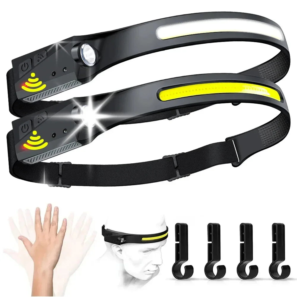 XPE+COB LED Sensor Headlamp USB Rechargeable Camping Search Light Headlight Led Head Torch Head Flashlight for Fishing Lantern Oasis Select