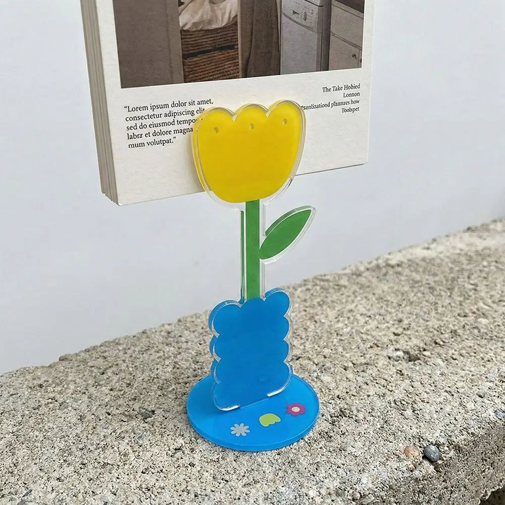 Cute Cartoon Acrylic Memo Clip Decoration Flower Shape Photo Display Stand Korean Style Multi-purpose Cartoon Note Holder Oasis Select