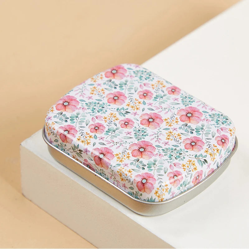 Mini Tin Box Metal Hinged Empty Tins With Lid Portable Rectangular Small Storage Container Candy Pill Cases For Home Organizer Oasis Select red flower