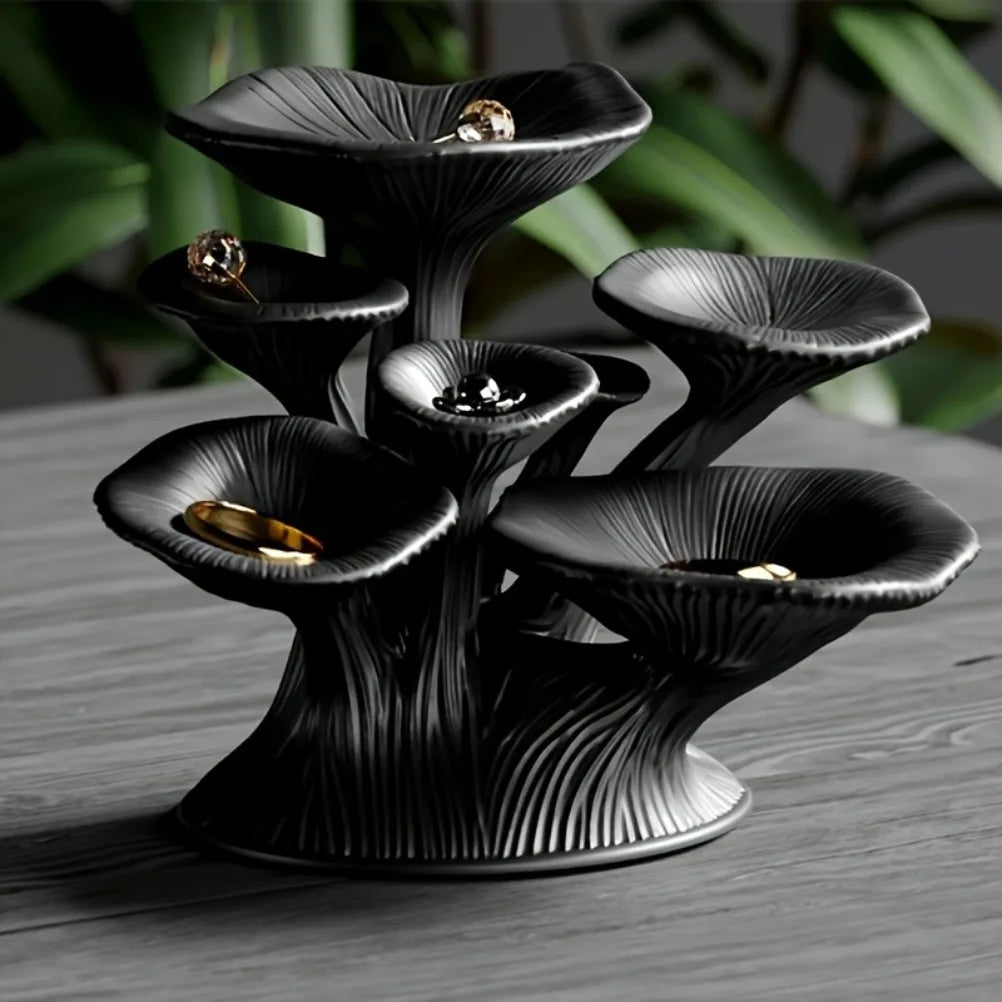 3D Mushroom-Shaped Jewelry Display Stand Necklaces Bracelets Earrings Tray Black Plastic Tabletop Decorative Accessory Tray Oasis Select
