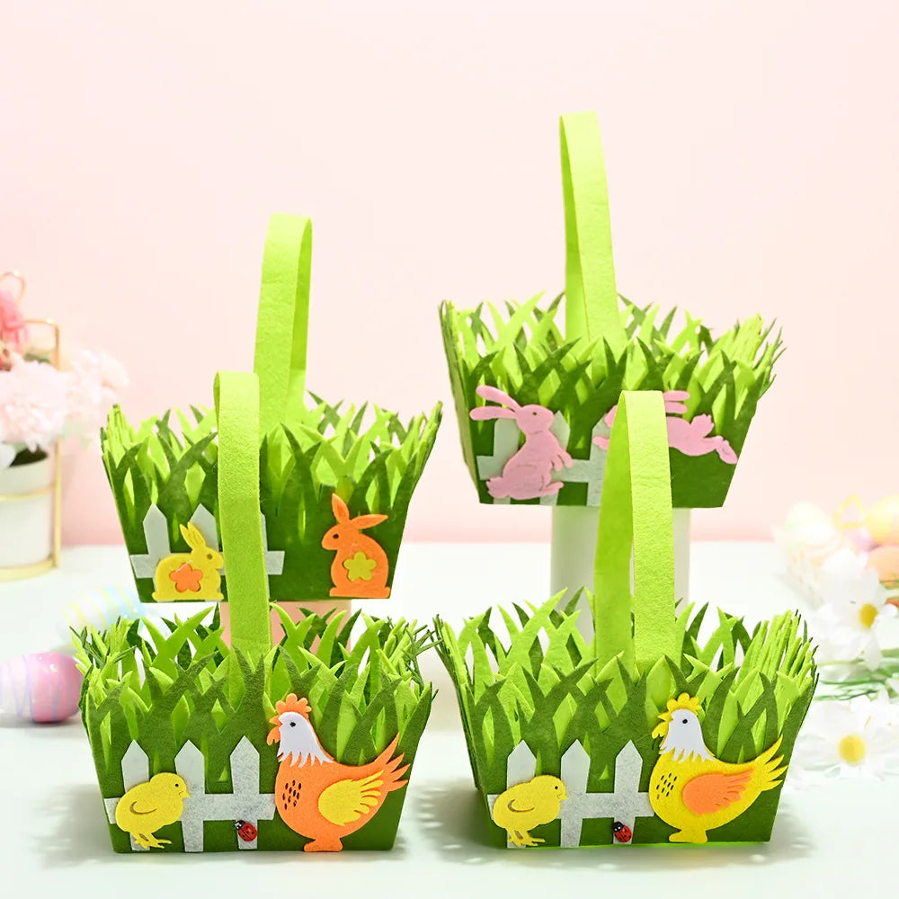 Easter Egg Basket Square Handheld Gift Packaging Bag Felt Kids Cookie Candy Bags Easter Party Birthday Party Favors Gift Decor Oasis Select