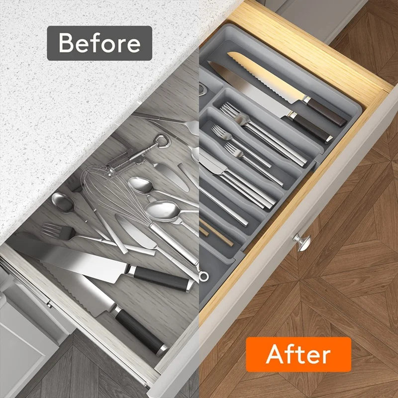 Cutlery Drawer Organiser Expandable Utensil Tray For Kitchen, Adjustable Silverware And Flatware Holder Durable Oasis Select