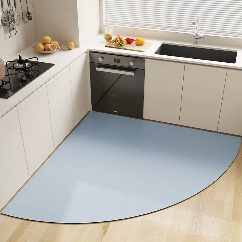 Absorbent Corner Kitchen Floor Mat Long Fan Diatomite Kitchen Rug Soft Washable Carpets Anti Slip Bathroom Entrance Doormat Oasis Select B 90X90cm