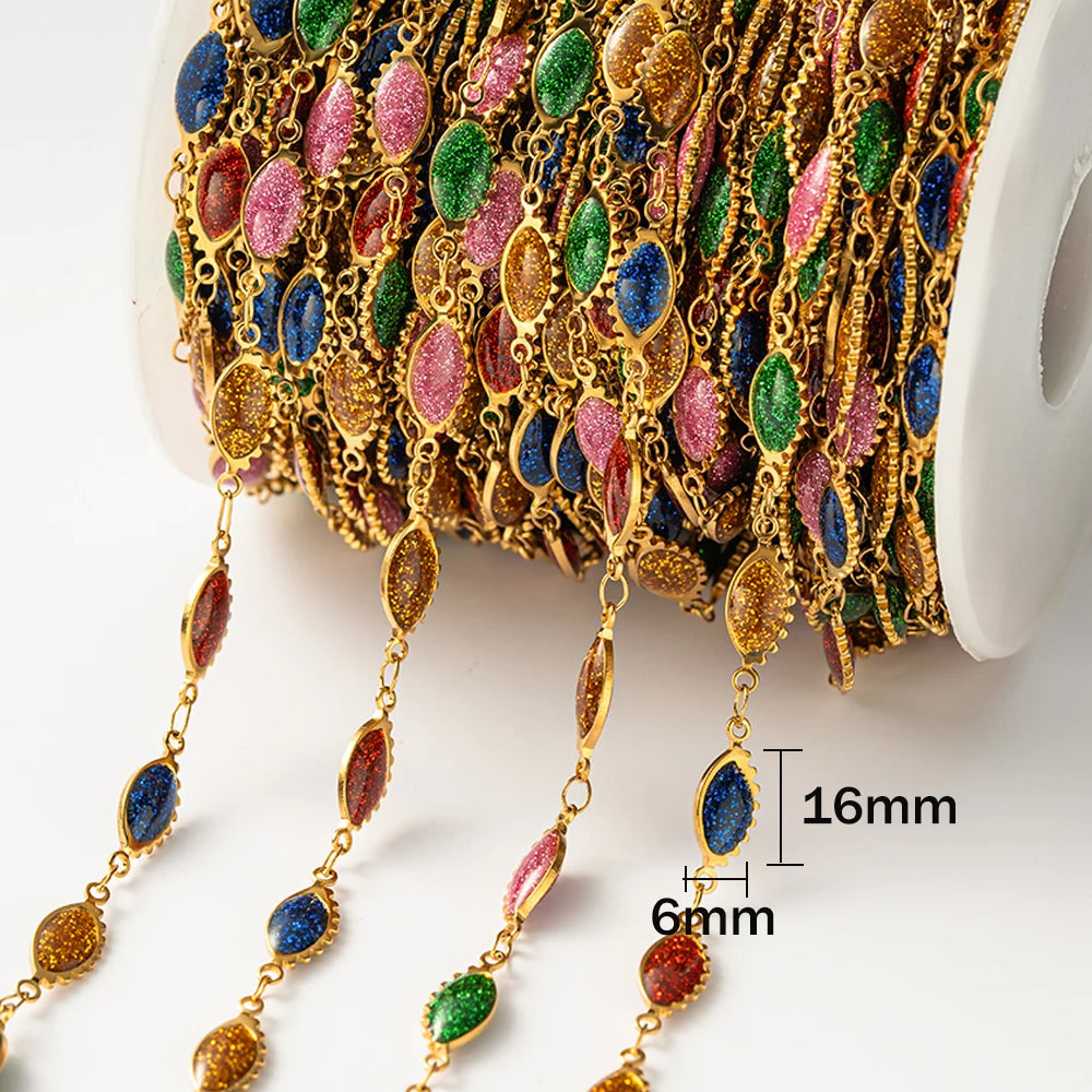1meter Gold Plated Stainless Steel Colorful Enamel Heart Eye Chain for DIY Women Men Choker Bracelet Anklet Jewelry Making Oasis Select Eye Mix
