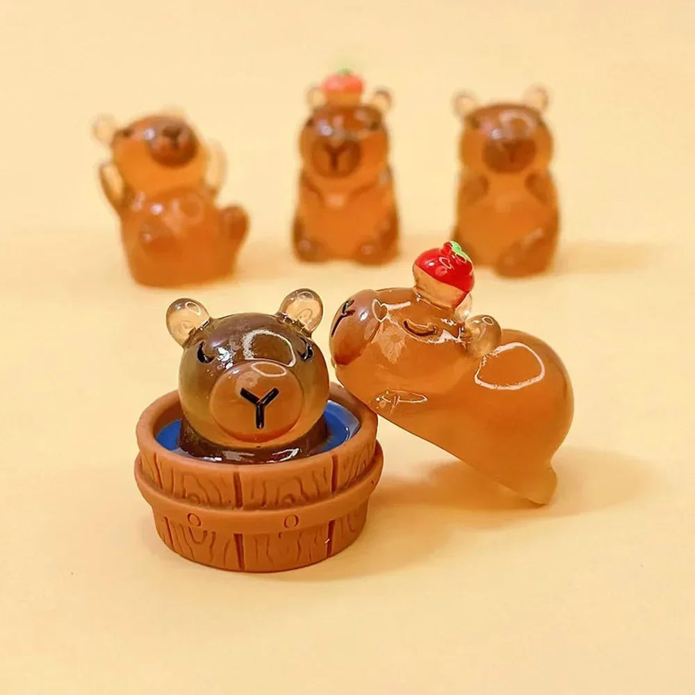 5PCS Luminous Capybara Mini Resin Animals Figurines Desktop Tabletop Outdoor Craft Decor for Miniature Garden Home Accessories Oasis Select Luminous-Brown-5Pcs