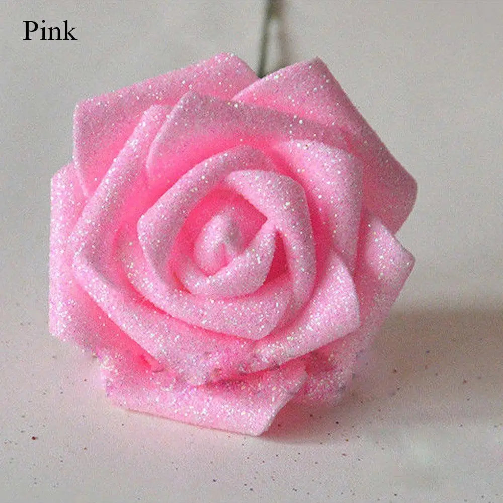 10pcs Glitter Foam Artificial Rose Heads | DIY Wedding Bouquet