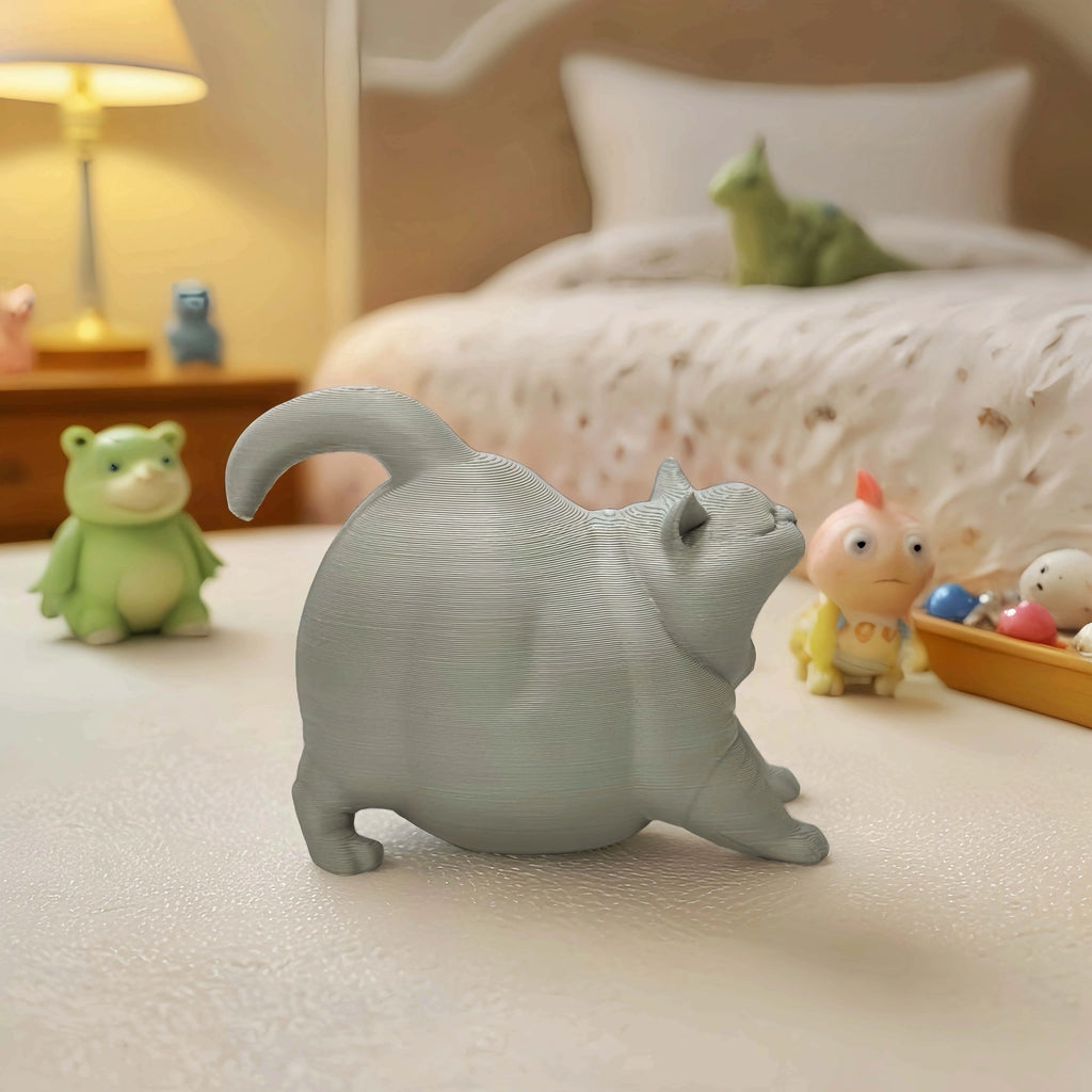 Funny Yawning Fat Cat Figurine Miniature Cartoon Kitten Statue Cute Chubby Cat Ornament for Home Office Desktop Decor Cute Gifts Oasis Select