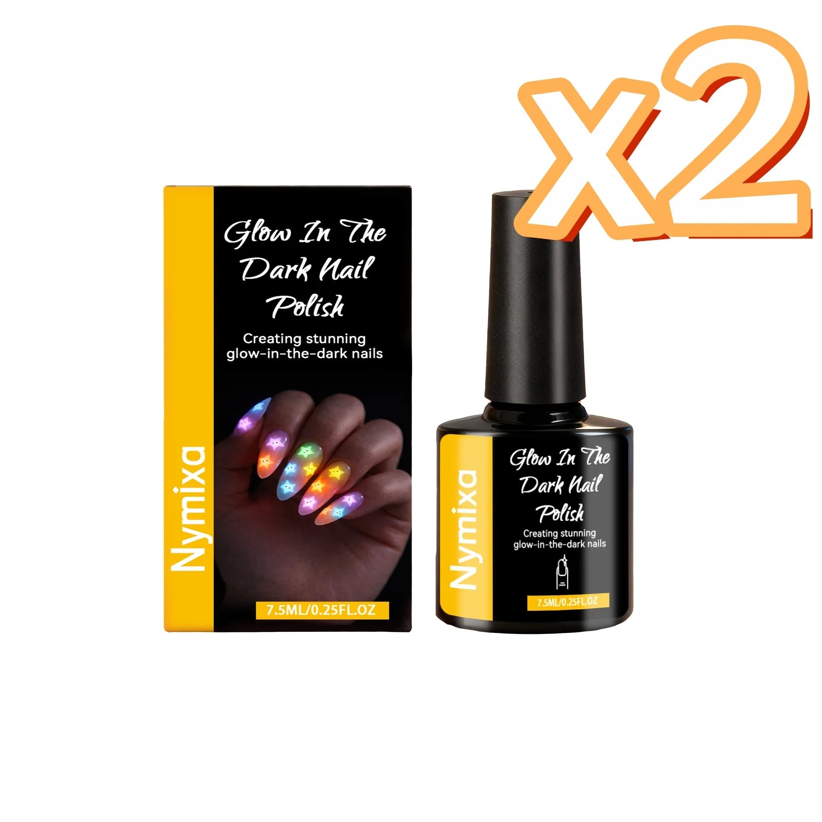 Nymixa Glow in the Dark Neon Nail Polish Set – 5 Fluorescent Colors Nail Polish Set Oasis Select Sunshine Yellow x 2