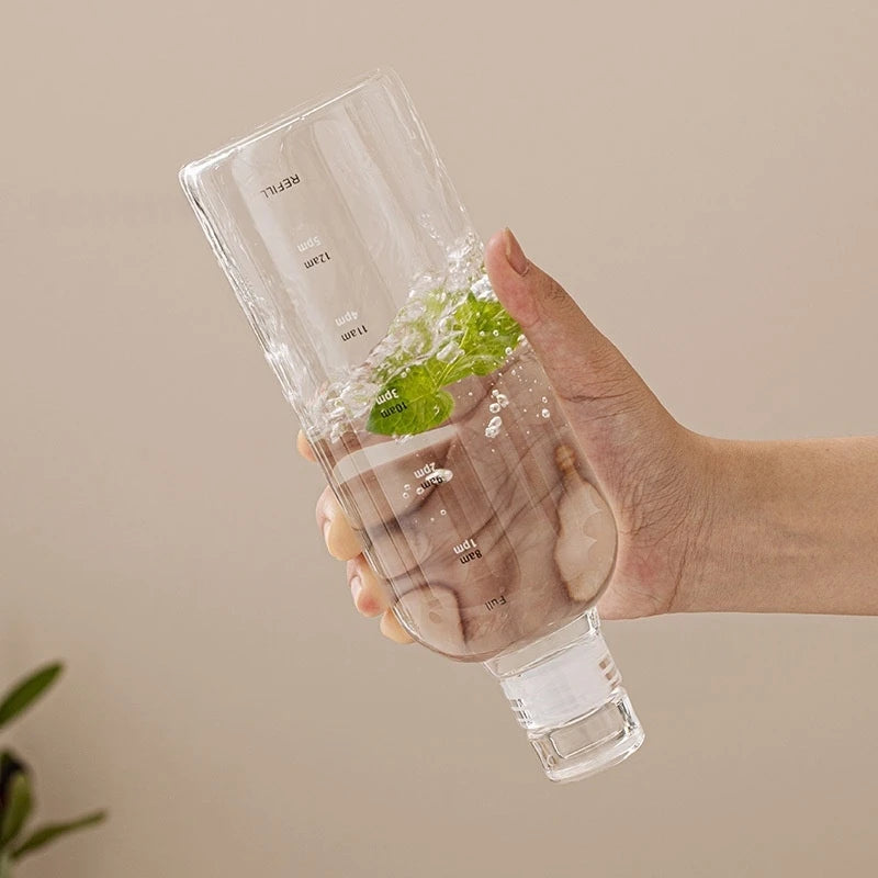Borosilicate Glass Bottle with Sealed Lid with Time Scale - Leak-Proof, Fruit Tea Beverage Brewing Water Bottle Drink Container Oasis Select