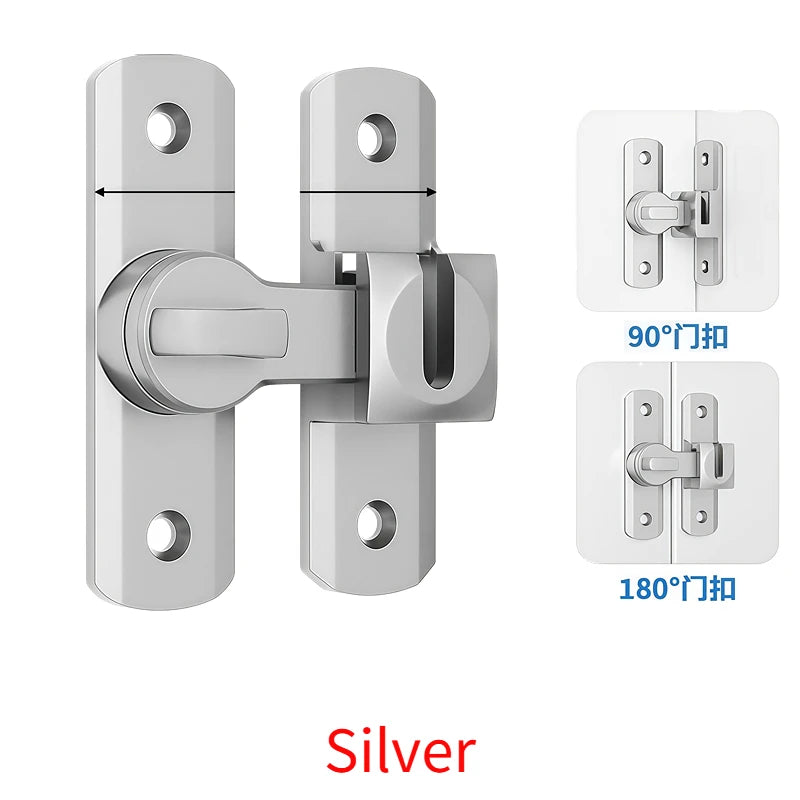 90/180 Degree Flip Door Lock Home Security Sliding Door Latch Small Gate Latches Hardware Anti-theft Lock Zinc Alloy Door Bolts Oasis Select Silver