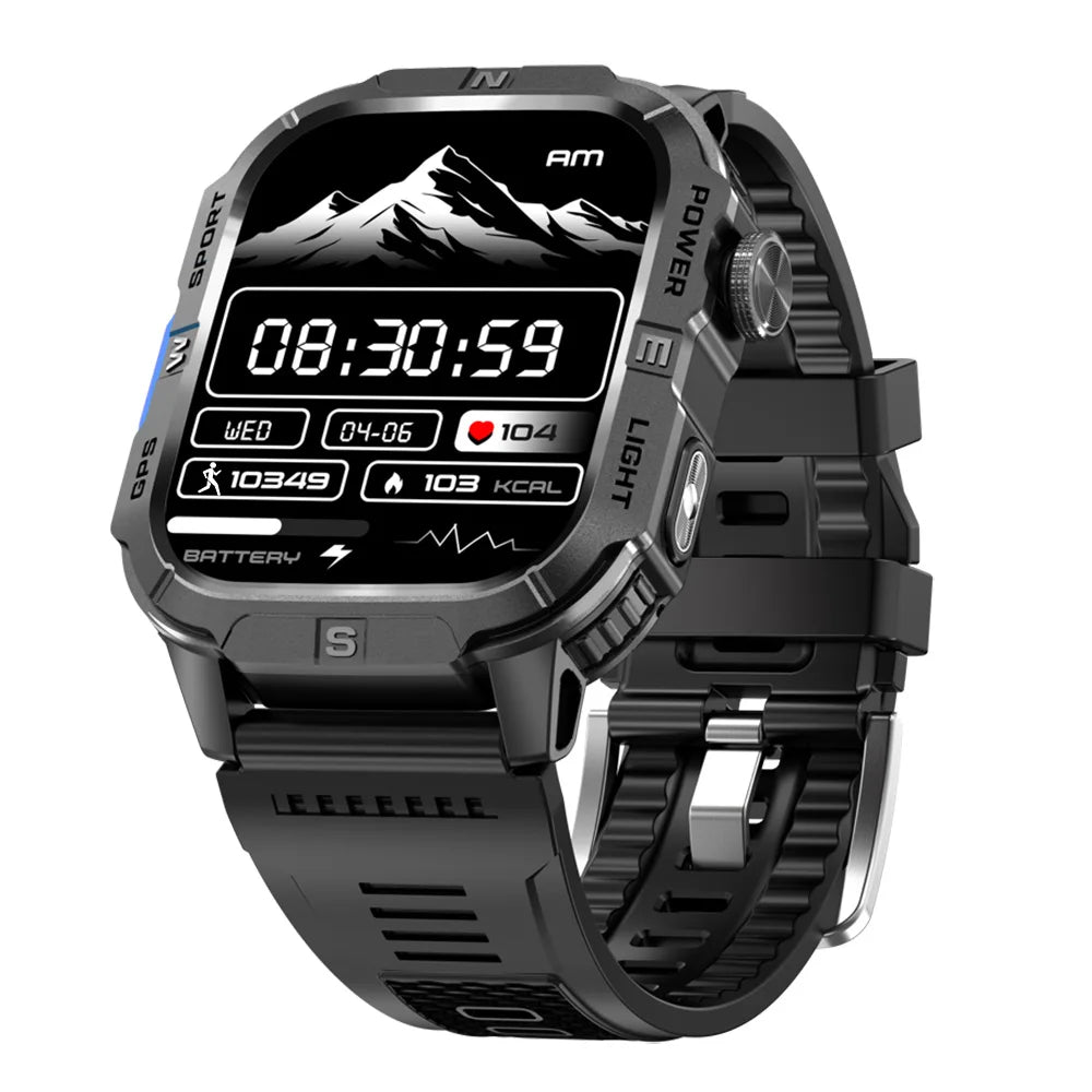 GPS Smart Watch Compass Flashlight Smartwatch Man Lady Outdoor Music Sports Heart Rate Health Blue Tooth Call Waterproof 540mah Oasis Select BKBKS
