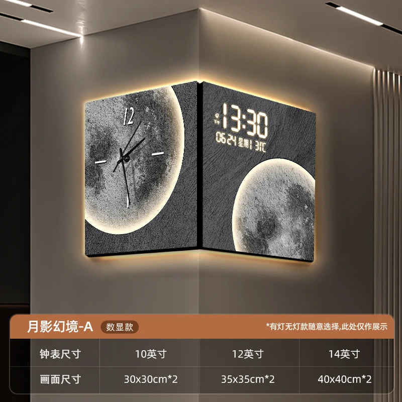 Double Corner Clock Creative Living Room Perpetual Calendar Digital Display Corner Clock Electronic Decorative Wall Clock Oasis Select A 30cm x 30cm Plug in
