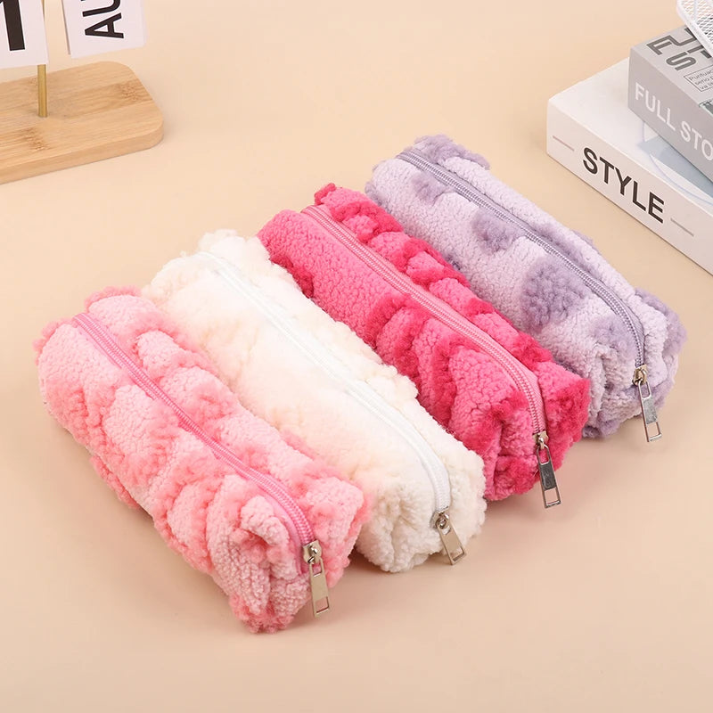 Plush Makeup Bag with Handle | Cute Love Print Travel Pouch Cosmetic Travel Bag Oasis Select