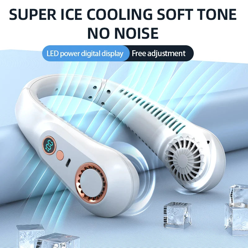 3000mAh Bladeless Neck Fan – USB Rechargeable, 5-Speed, LED Display