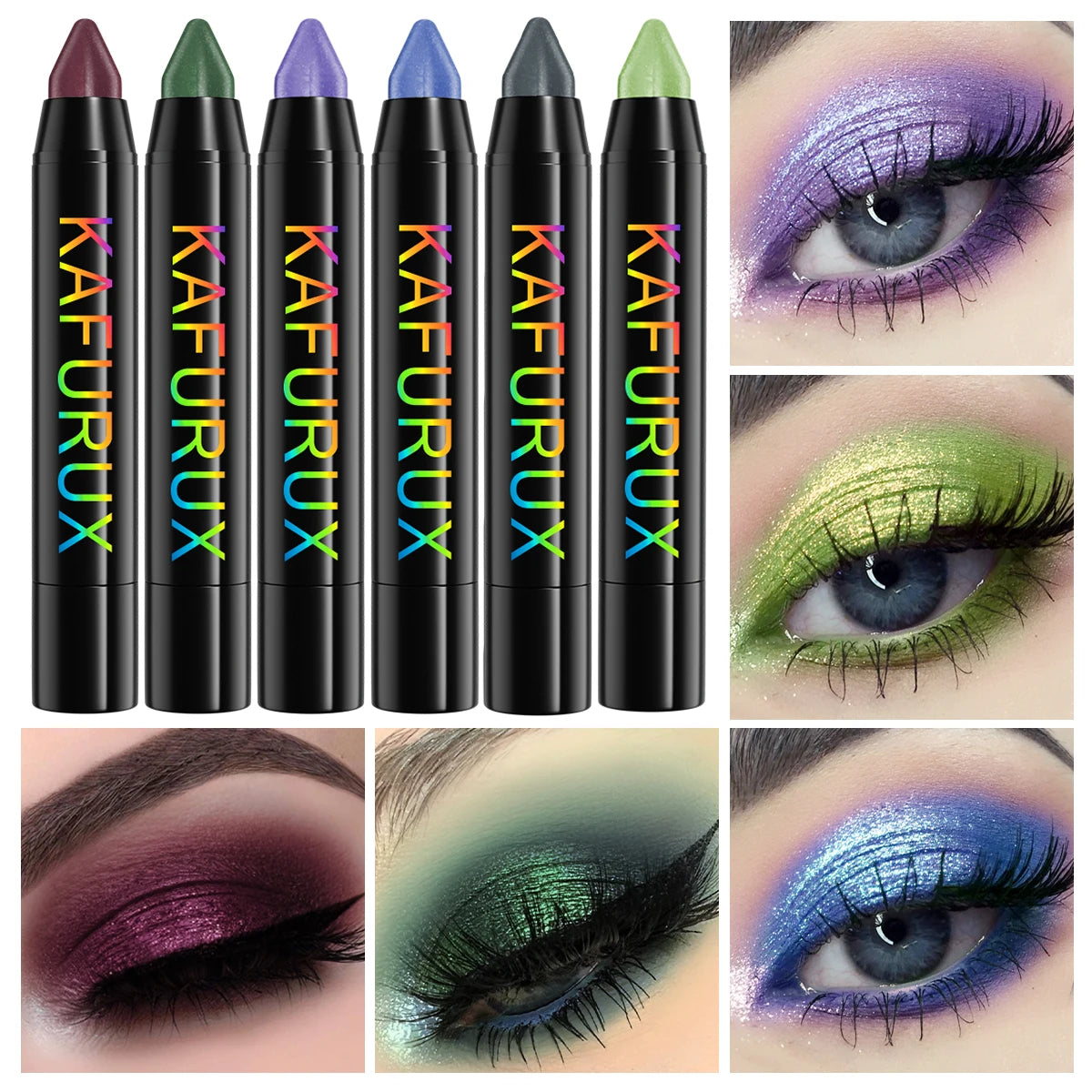 KAFURUX 6pc Metallic Glitter Eyeshadow Pencil Set | Shimmer Liner