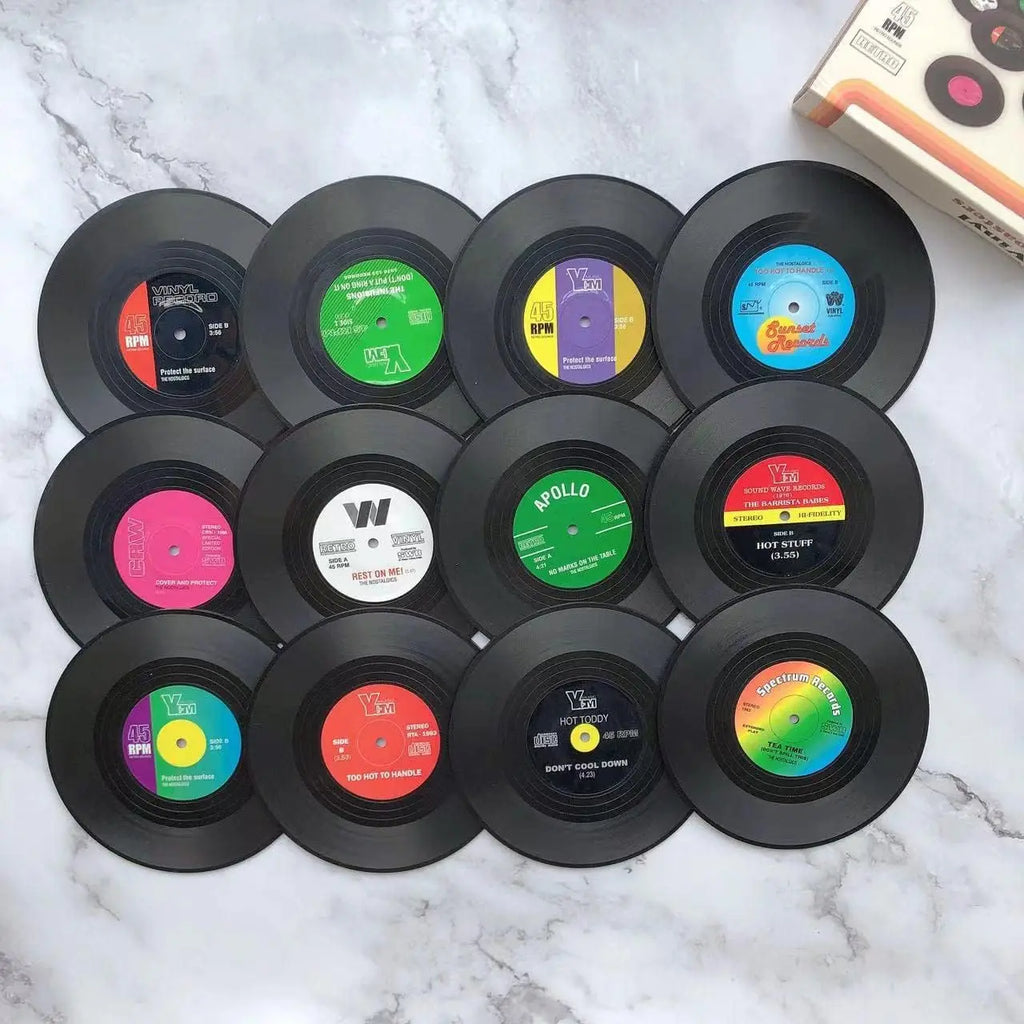 12 PCS Vinyl Record Coasters Non Slip 4.1 Inch Cup Mat Retro Music Bar Kitchen Home Decor Gift DJ Audio New 2026 Oasis Select