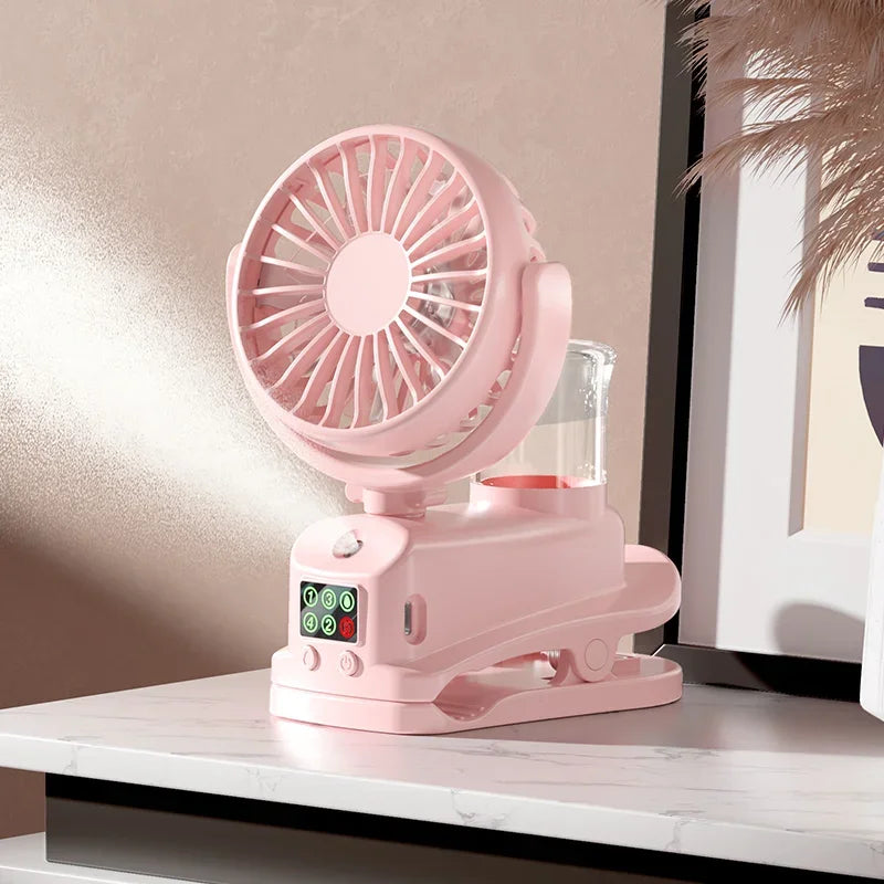 Refrigerating Clip Spray Fan Rechargeable Office Dormitory Outdoor Multi-Functional Desktop Clip Fan Moisturizing Oasis Select Pink
