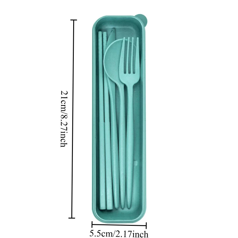 Portable Wheat Straw Dinner Utensil Kit Eco Friendly Spoon Fork Knife Chopstick Box for Travel Camping Oasis Select B