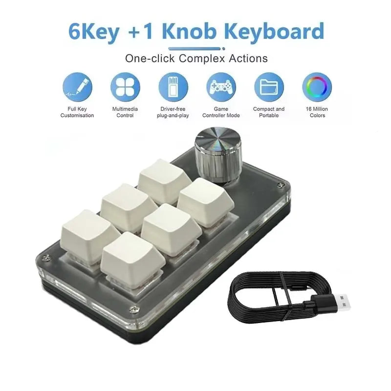 3/6 Keys 1 Knob Mini Macro Mechanical Keyboard USB RGB Gaming Custom Programming Knob Portable Custom Switch For Photoshop Oasis Select 6keys white China Mainland Red Switch