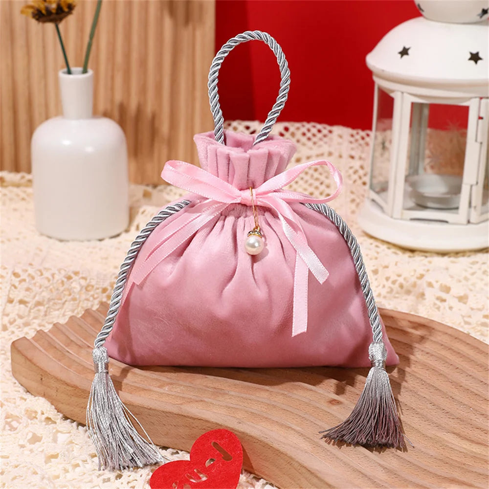 Velvet Candy Box Gift Bag Velvet Cloth Drawstring Tassel Bag Wedding Party Candy Pouches Wedding Party Fashion Drawstring Pocket Oasis Select Pink 3 Other