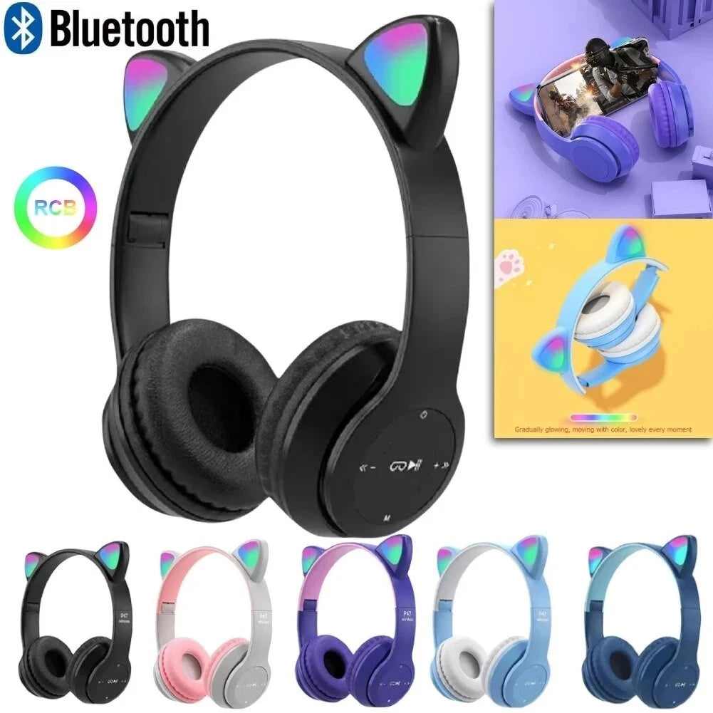 P47M Wireless Bluetooth Headset Gamer Cat LED Light Waterproof Noise Cancelling Earbuds Wireless Headphones Bluetooth Earphones Oasis Select