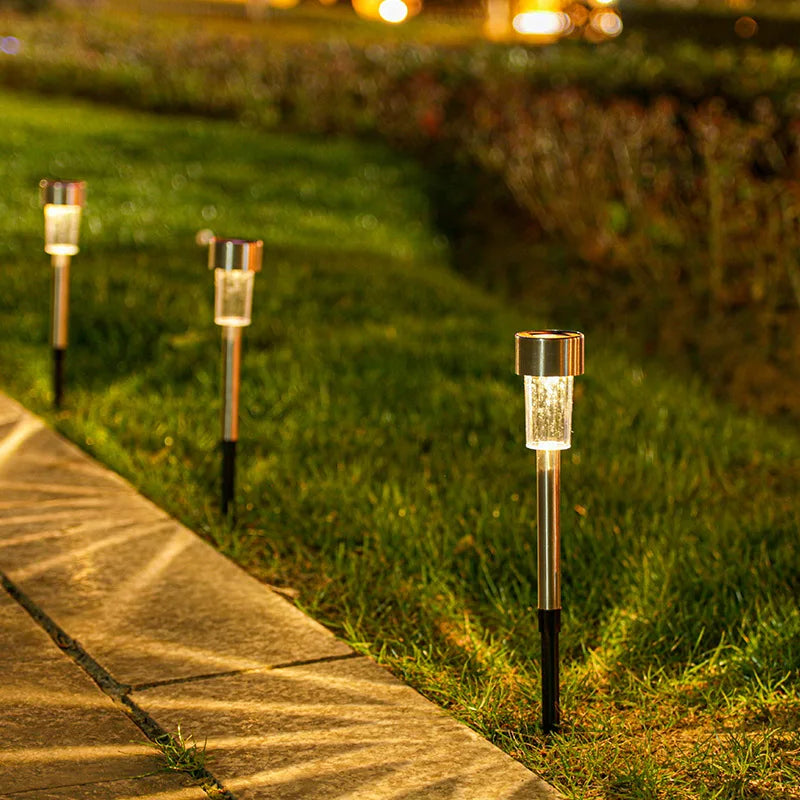 Solar Powered Stainless Steel Tube Lights Outdoor Waterproof Garden Yard Lawn Lamp Night Light Pathway Lighting Oasis Select