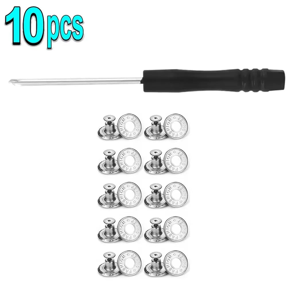 10/20Pcs Metal Jeans Buttons 17mm Replacement Screw Button Repair Kit Nailless Removable Jean Buckles Clothing Pants Pins Oasis Select 10pcs C