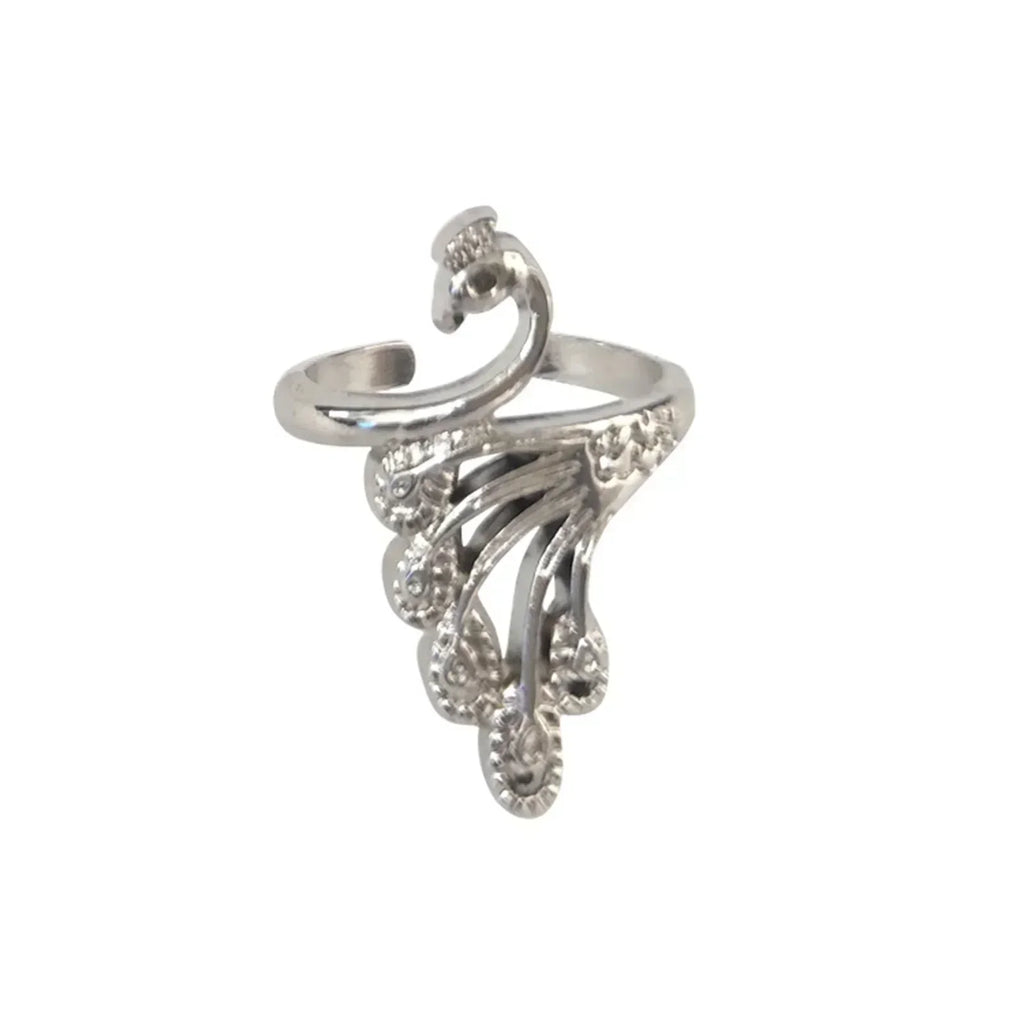 1 Piece Metal Knitting Tools Handamde Peacock Finger Ring Blade Needle Braiding Crochet Yarn Guide Accessories Ring Wool Crafts Oasis Select Silver-3x2cm